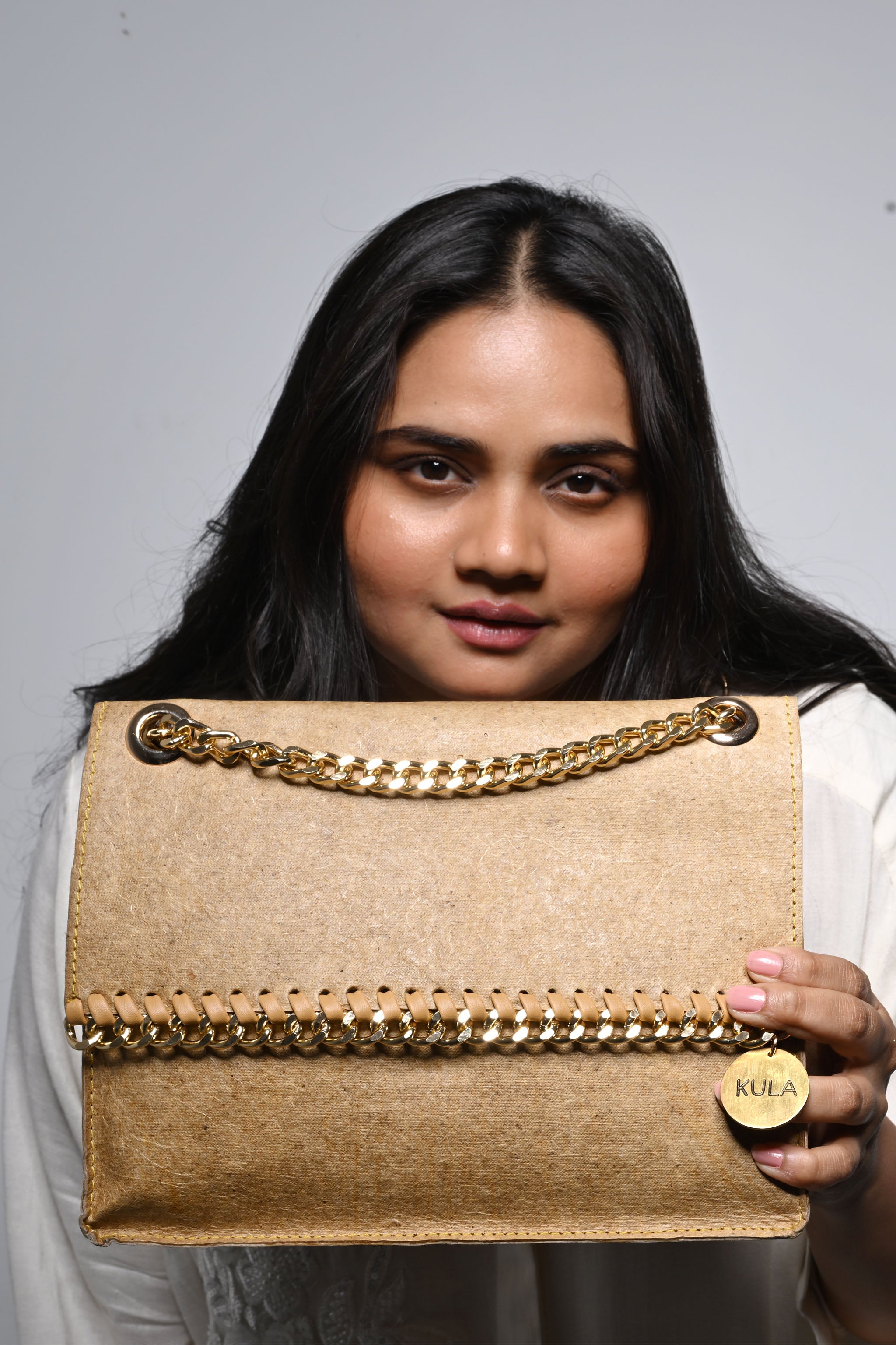 Jasmine Handbag in Desert Brown | Plant-Based Drop chain Coconut Leather Handbag