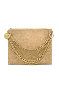 Desert brown clutch with chain detail on a white background