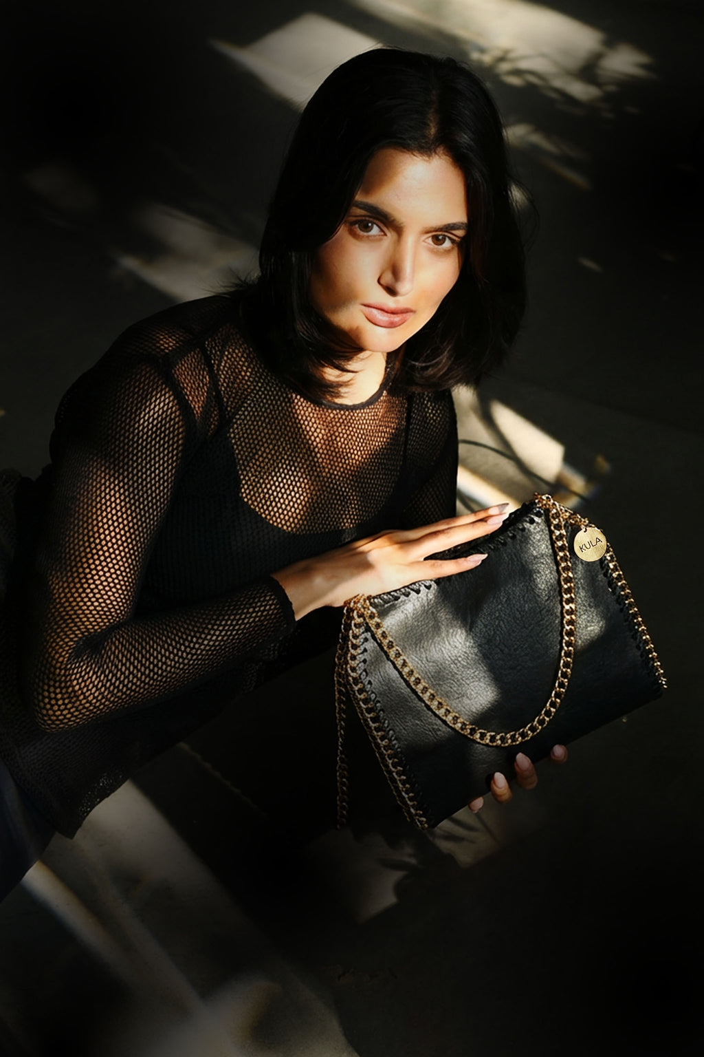 Cleopatra Vegan Chain handbag in Charcoal Black | Sustainable Coconut Leather by KULA