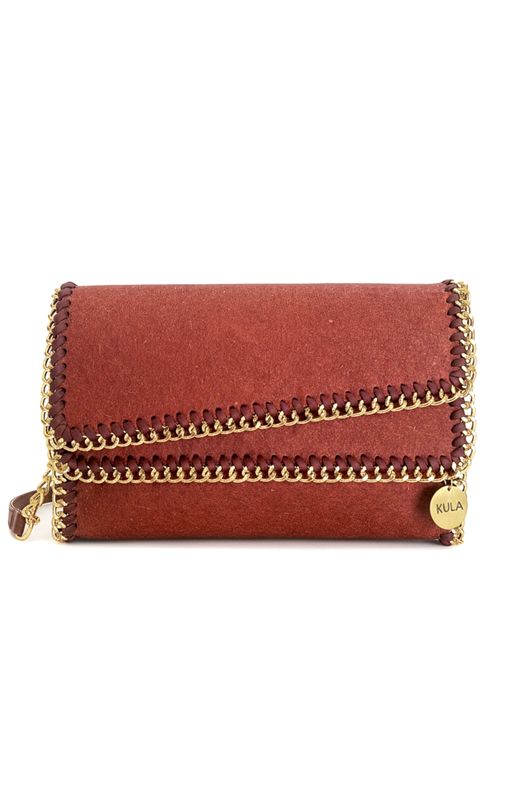 bella handbag frontal shot in terracotta red