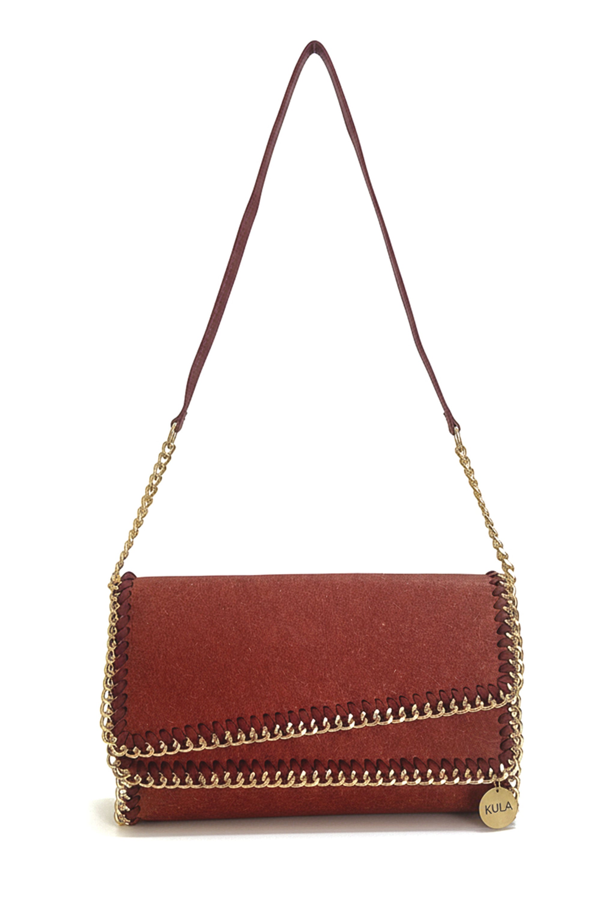 full shot of bella handbag in terracotta red