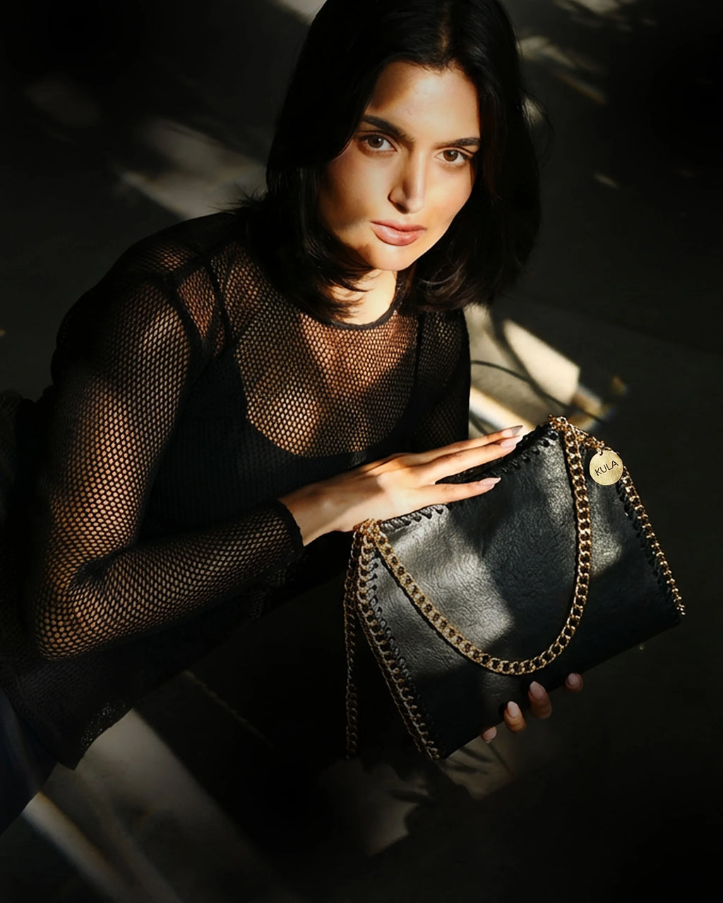 Cleopatra Vegan Chain handbag in Charcoal Black | Sustainable Coconut Leather by KULA
