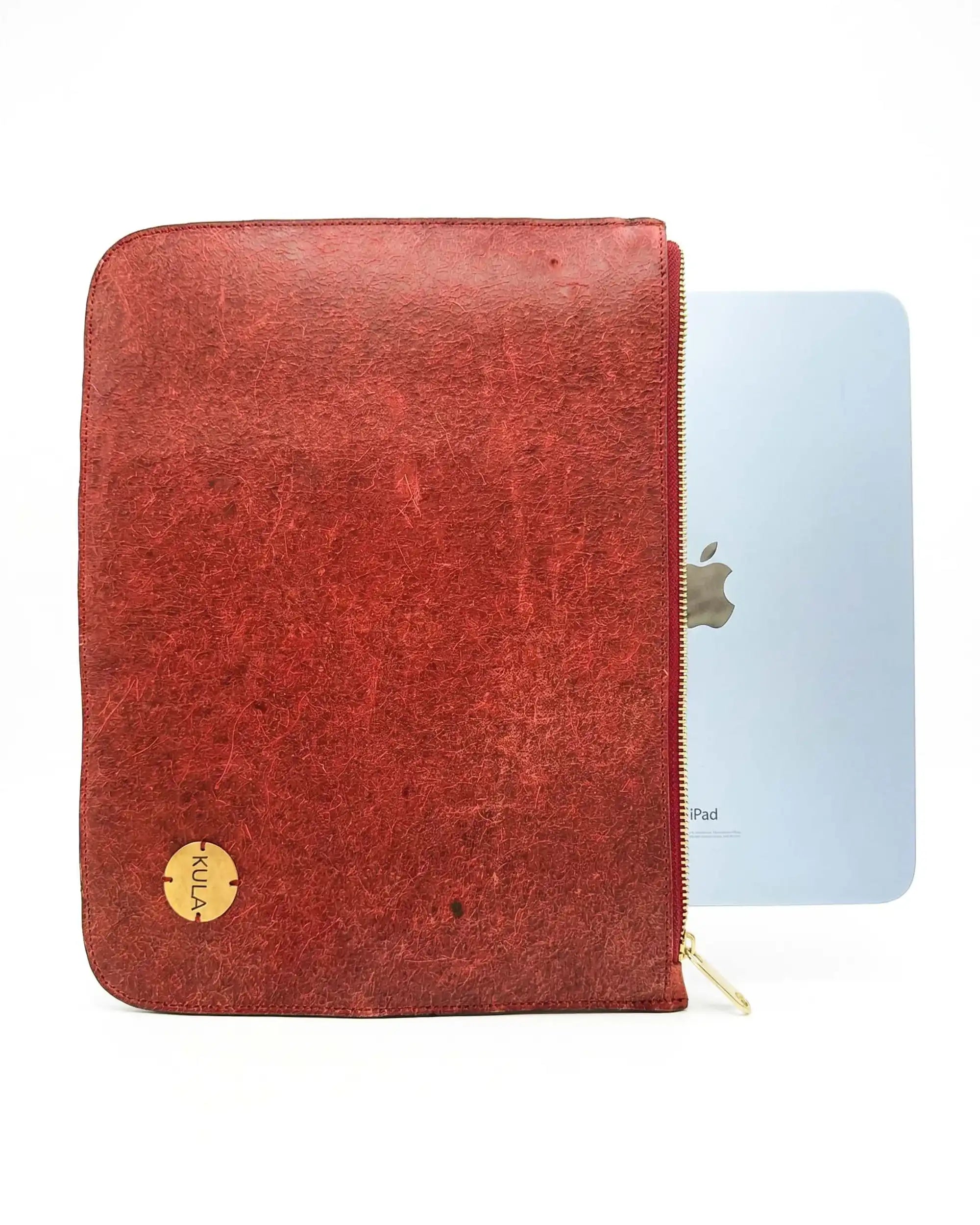 Terracotta Red Plant Leather - 11 Inch Vegan Zipper iPad Sleeve