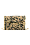 animal print handbag design with braided gold chain accent. 