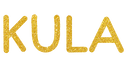 Gold glittery text spelling 'KULA' on a white background