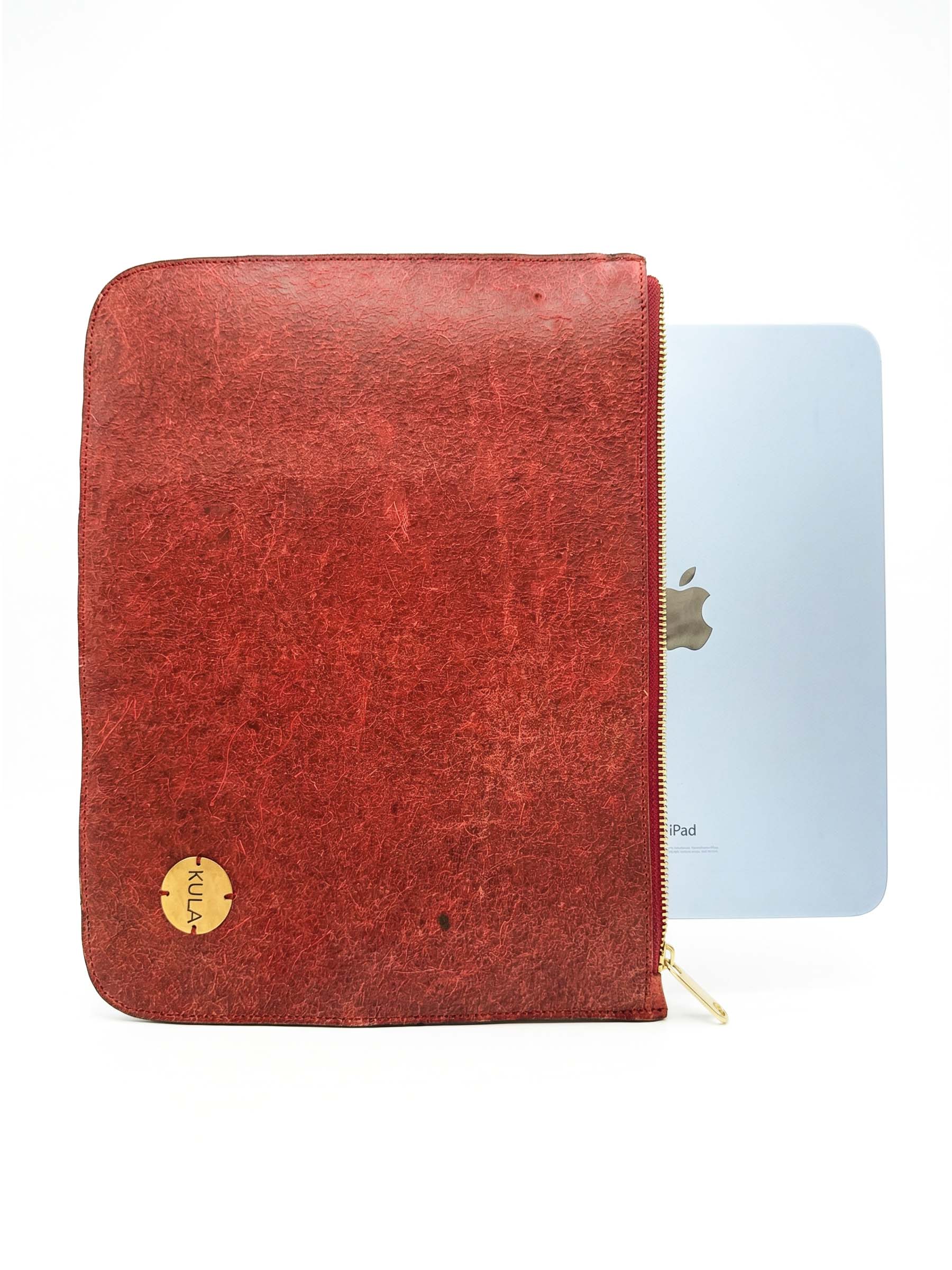 Terracotta Red Plant Leather - 11 Inch Vegan Zipper iPad Sleeve